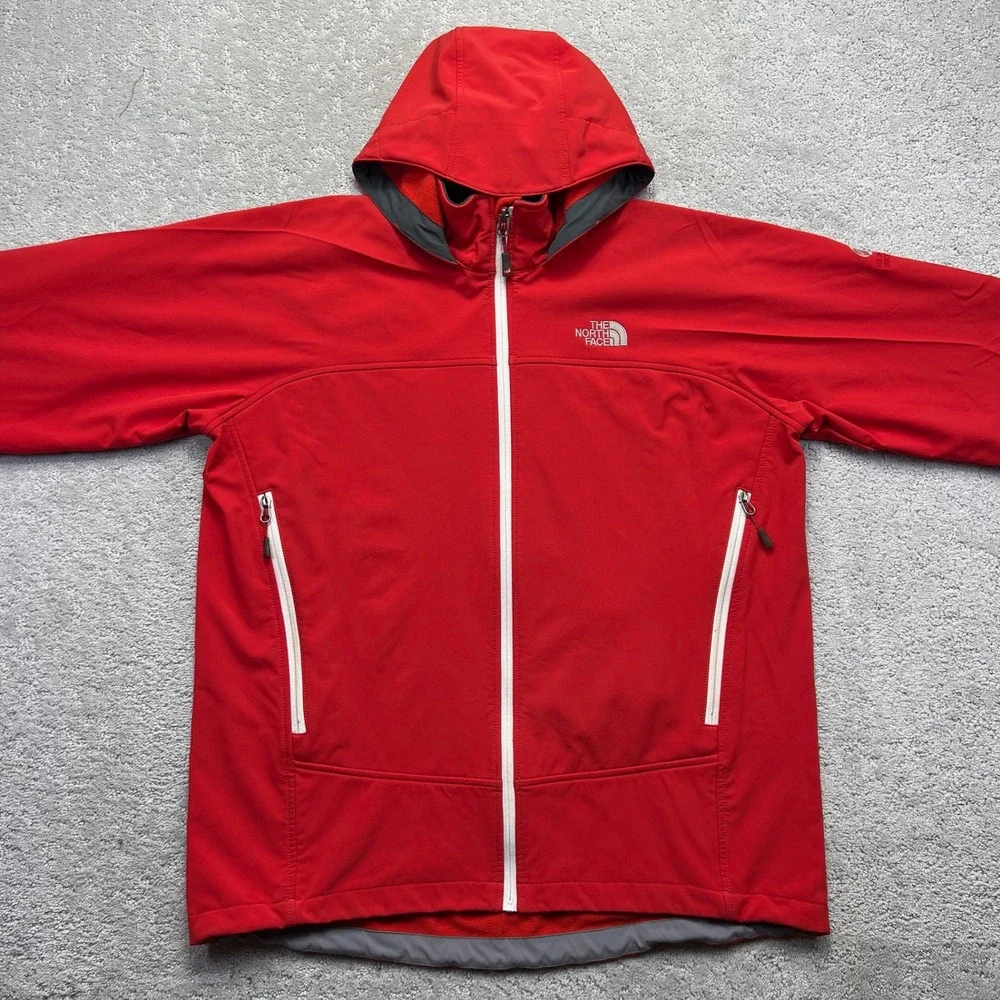 The North Face Hooded‎ Jacket Mens Large Red Summit Series Softshell Waterproof